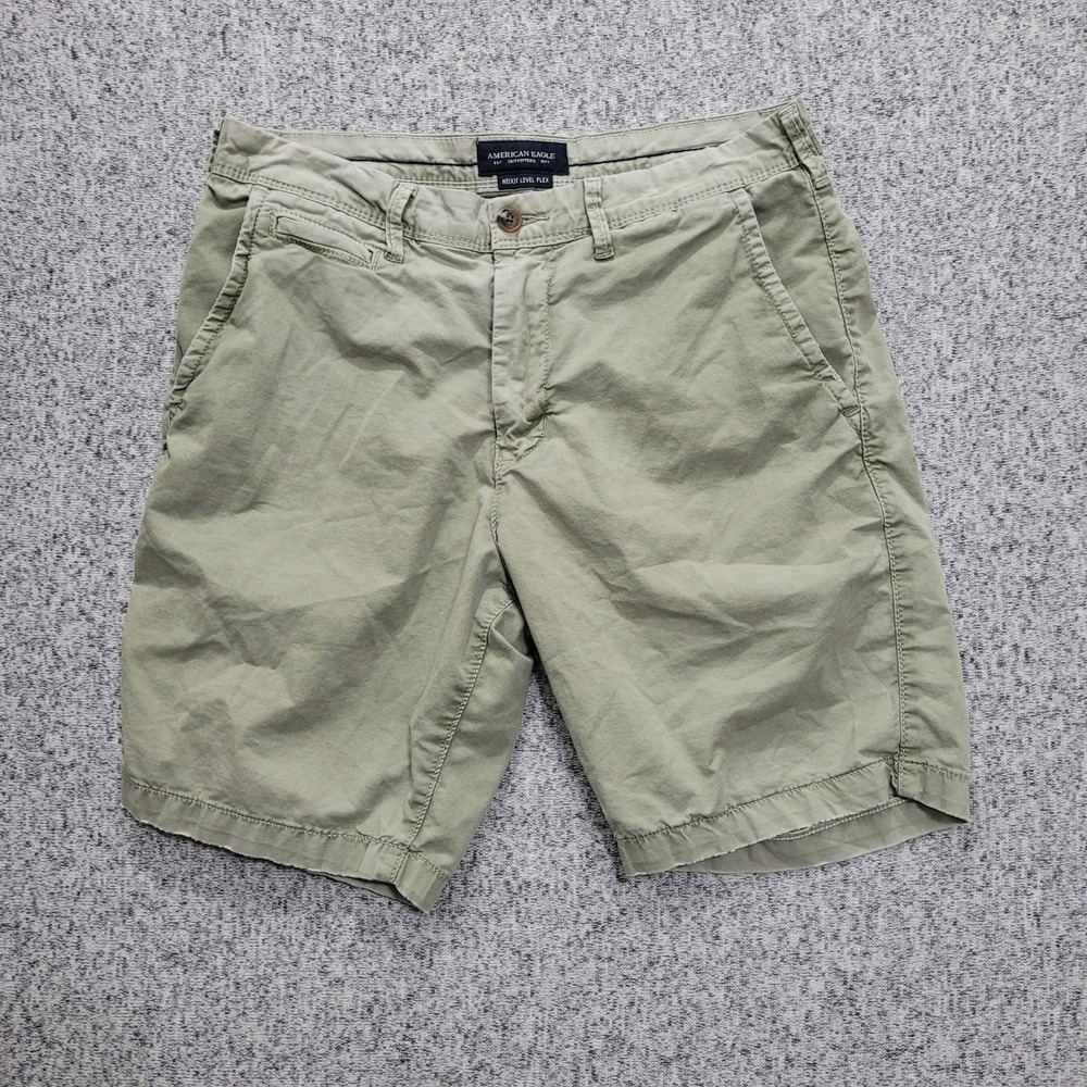 American Eagle Next Level Flex Mens 31 Chino Shorts Olive Green Khaki Cotton 9"